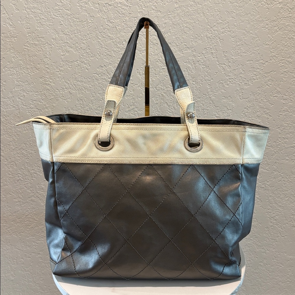 Chanel Tote Bag Gray Coated Canvas